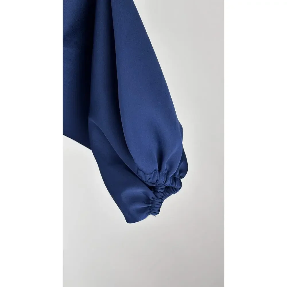 Ann Taylor V Neck Long Sleeve Satin Jumpsuit Deep Ocean Blue Womens Size 8 New